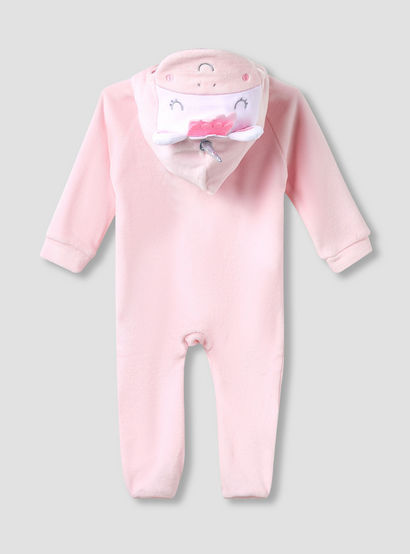 Juniors Hooded Neck Sleepsuit with Closed Feet - Velour - Long Sleeves-baby-girls-clothing-nightwear-sleepsuits-image-2