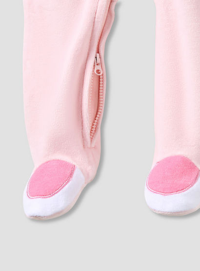 Juniors Hooded Neck Sleepsuit with Closed Feet - Velour - Long Sleeves-baby-girls-clothing-nightwear-sleepsuits-image-4
