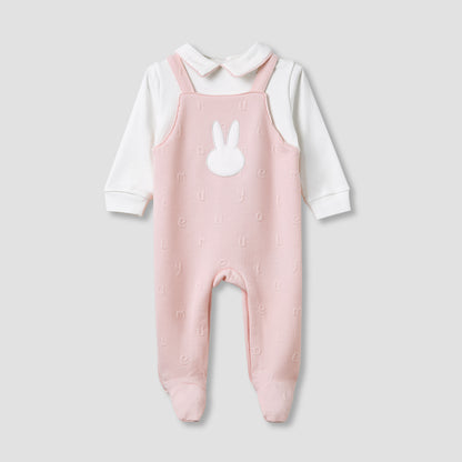 Giggles Collared Sleepsuit with Closed Feet - Cotton - Long Sleeves - Pink / 9-12 mths