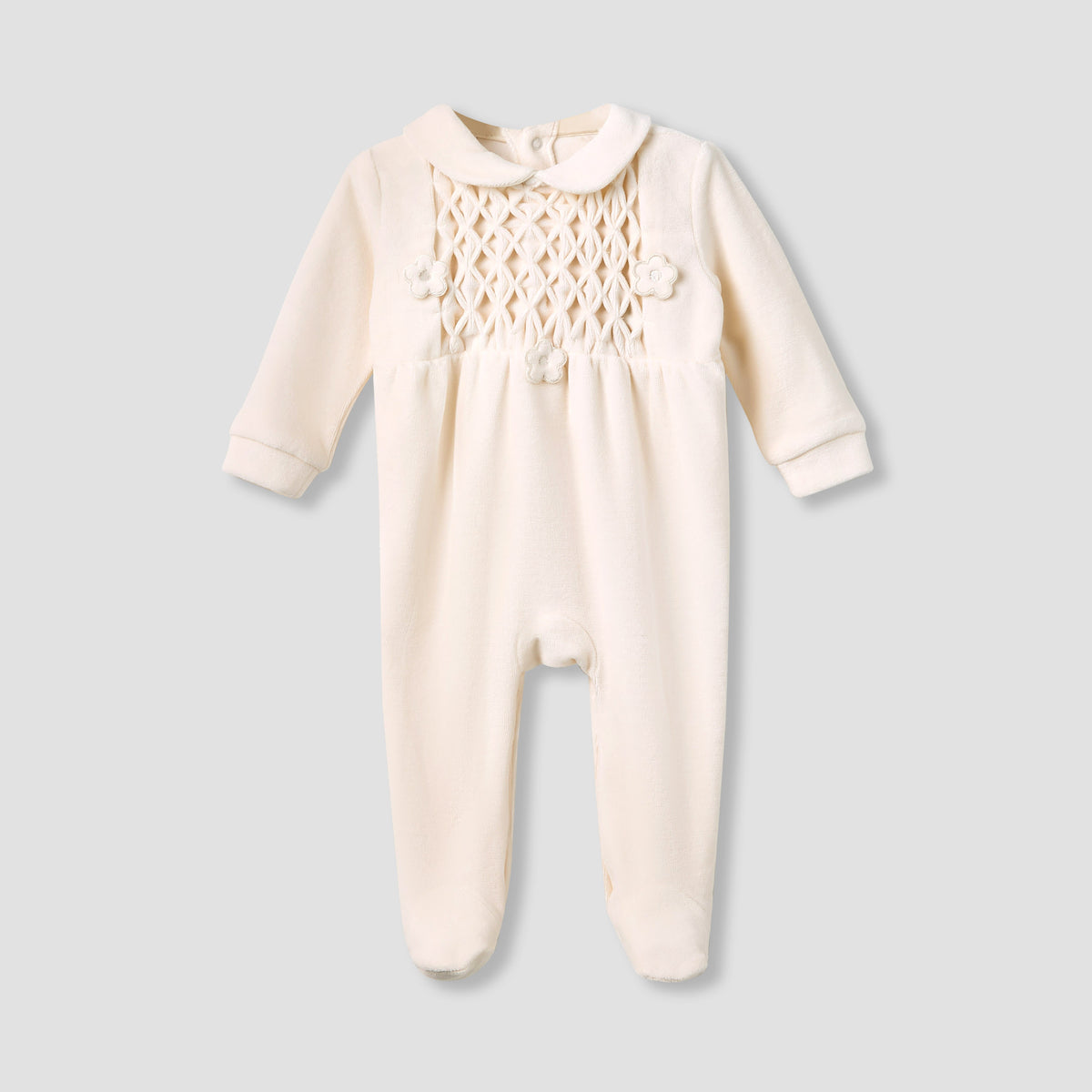 Giggles Collared Sleepsuit with Closed Feet - Velour - Long Sleeves