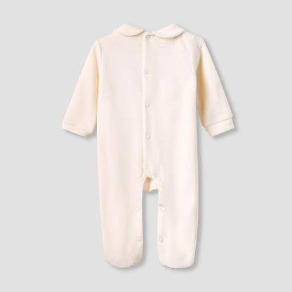 Giggles Collared Sleepsuit with Closed Feet - Velour - Long Sleeves