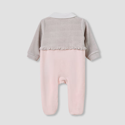 Giggles Velour Collared Long Sleeves Sleepsuit with Fox Embroidery