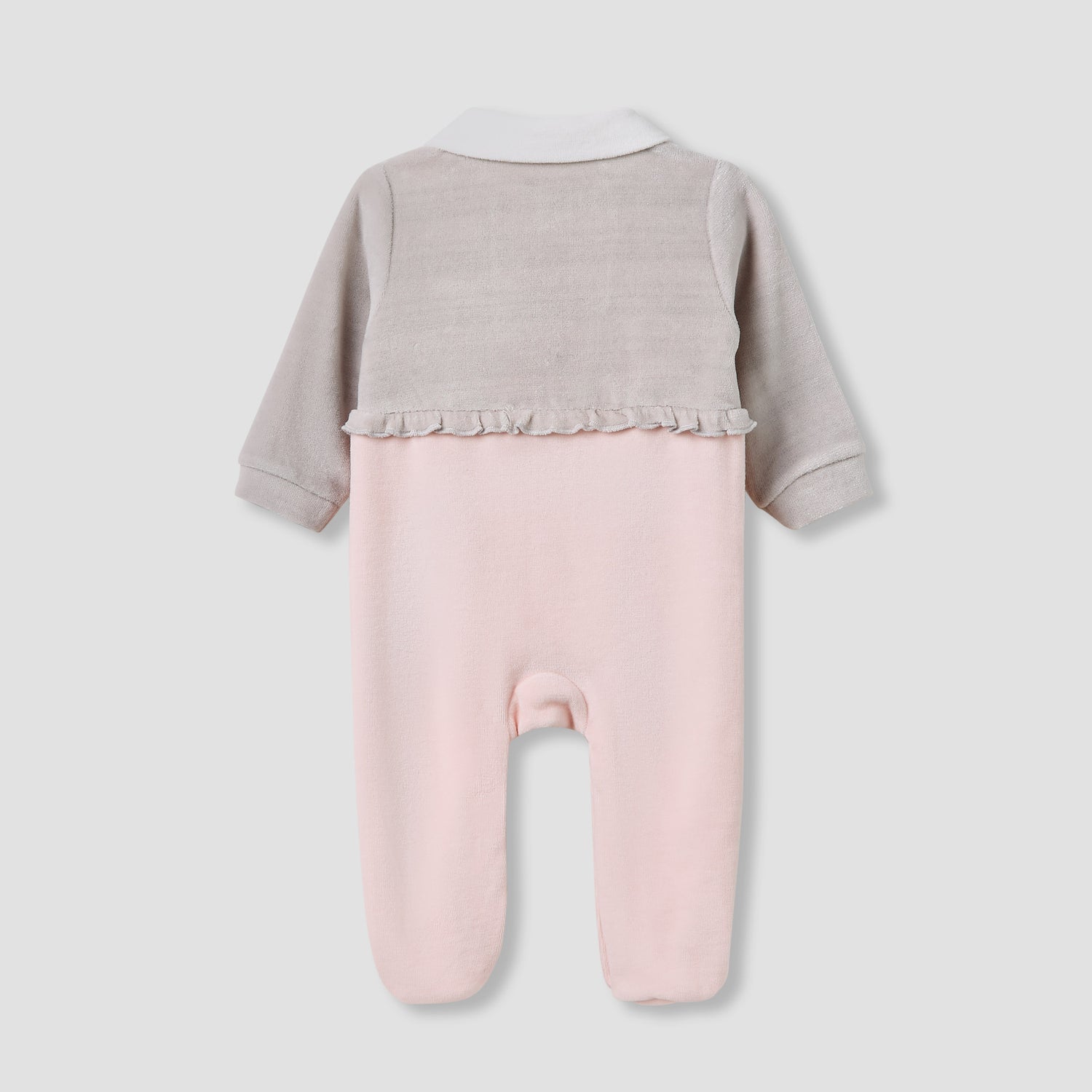Giggles Collared Sleepsuit with Closed Feet - Velour - Long Sleeves