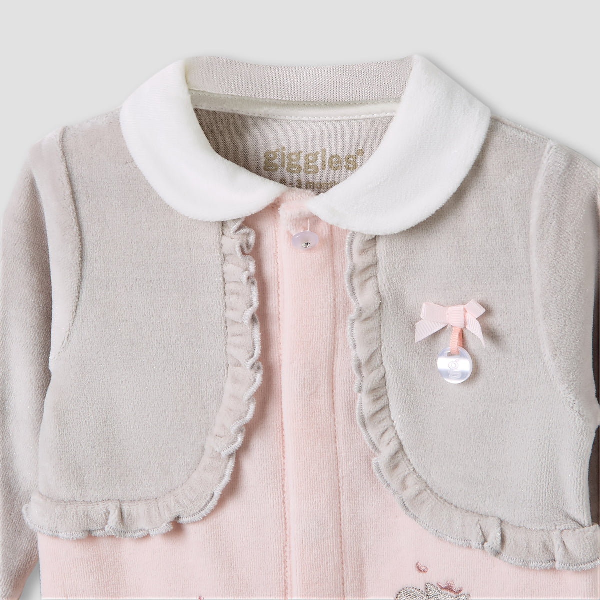 Giggles Velour Collared Long Sleeves Sleepsuit with Fox Embroidery
