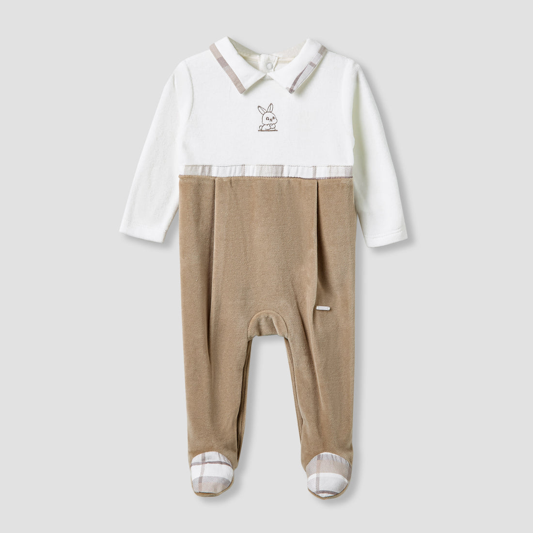 Giggles Collared Sleepsuit with Closed Feet - Cotton - Long Sleeves - Brown / 9-12 mths