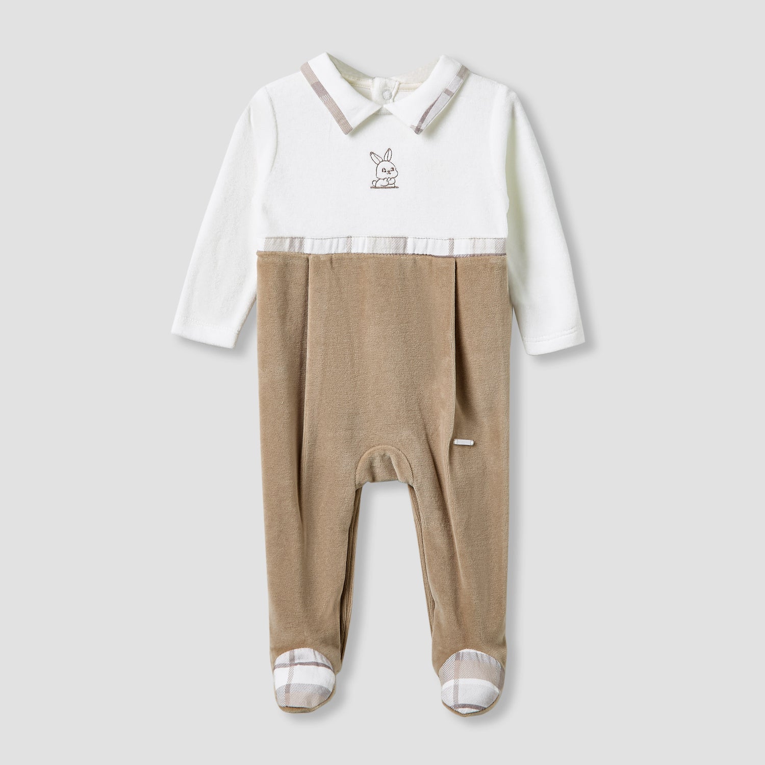 Giggles Collared Sleepsuit with Closed Feet - Cotton - Long Sleeves - Brown / 9-12 mths