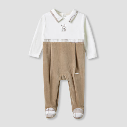 Giggles Collared Sleepsuit with Closed Feet - Cotton - Long Sleeves - Brown / 9-12 mths