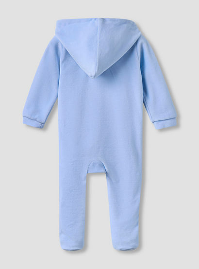 Juniors Hooded Closed Foot Sleepsuit with Bear Applique - Velour - Long Sleeves-baby-boys-clothing-nightwear-sleepsuits-image-2