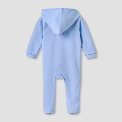 Juniors Hooded Closed Foot Sleepsuit with Bear Applique - Velour - Long Sleeves