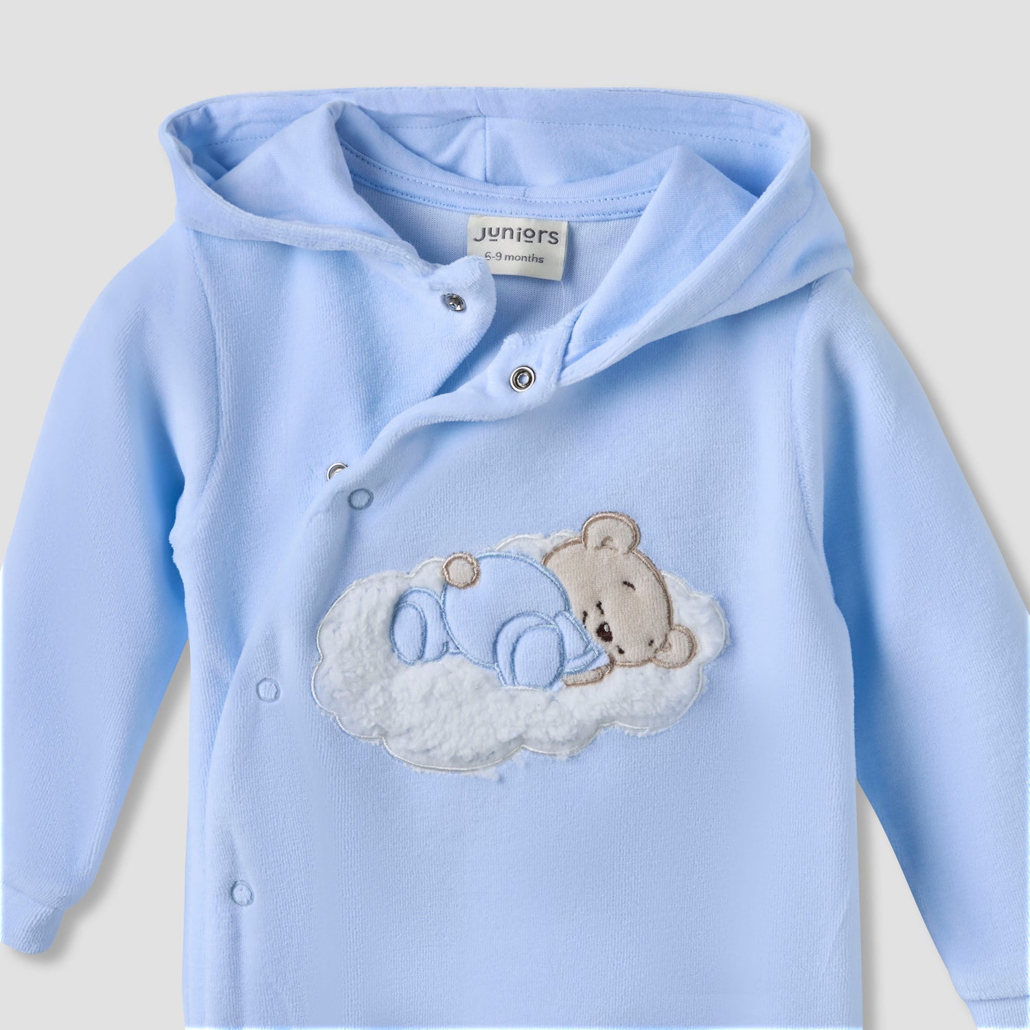 Juniors Hooded Closed Foot Sleepsuit with Bear Applique - Velour - Long Sleeves