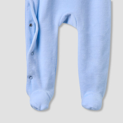 Juniors Hooded Closed Foot Sleepsuit with Bear Applique - Velour - Long Sleeves
