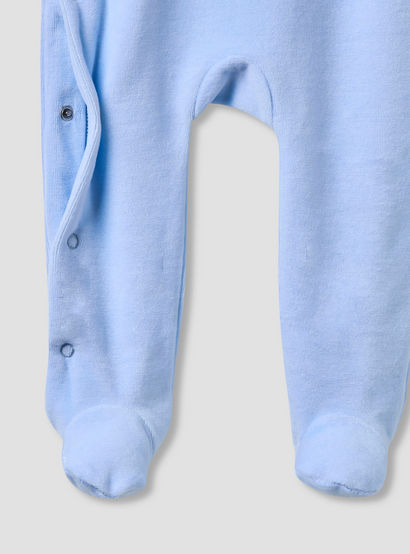 Juniors Hooded Closed Foot Sleepsuit with Bear Applique - Velour - Long Sleeves-baby-boys-clothing-nightwear-sleepsuits-image-4