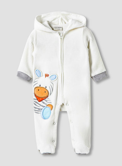 Juniors Hooded Sleepsuit with Zebra Applique - Long Sleeves-baby-boys-clothing-nightwear-sleepsuits-image-1