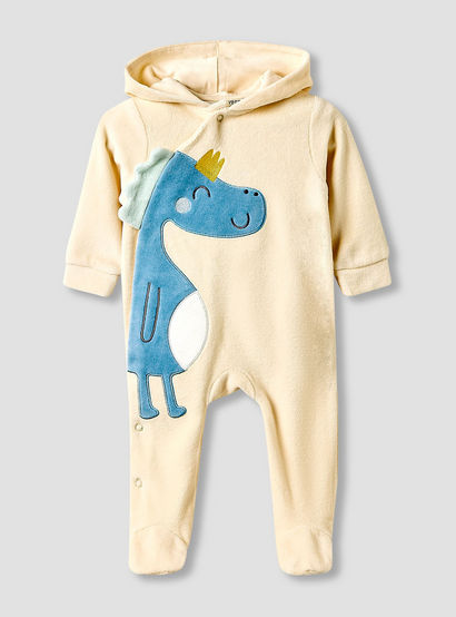 Juniors Hooded Sleepsuit with Dinosaur Applique - Long Sleeves-baby-boys-clothing-nightwear-sleepsuits-image-1