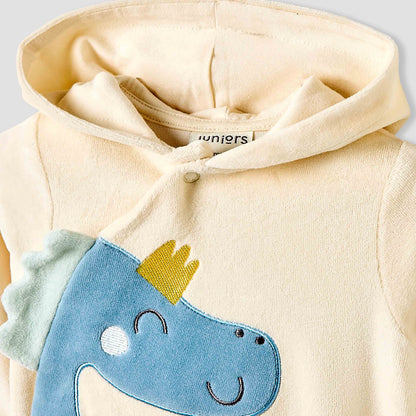 Juniors Hooded Sleepsuit with Dinosaur Applique - Long Sleeves