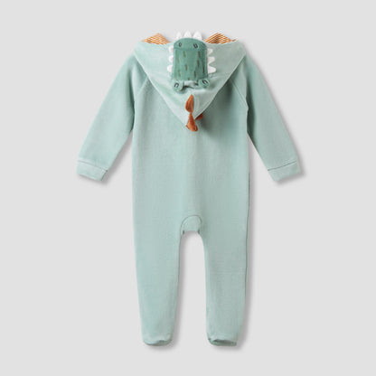 Juniors Hooded Closed Foot Sleepsuit with Alligator Applique - Velour - Long Sleeves