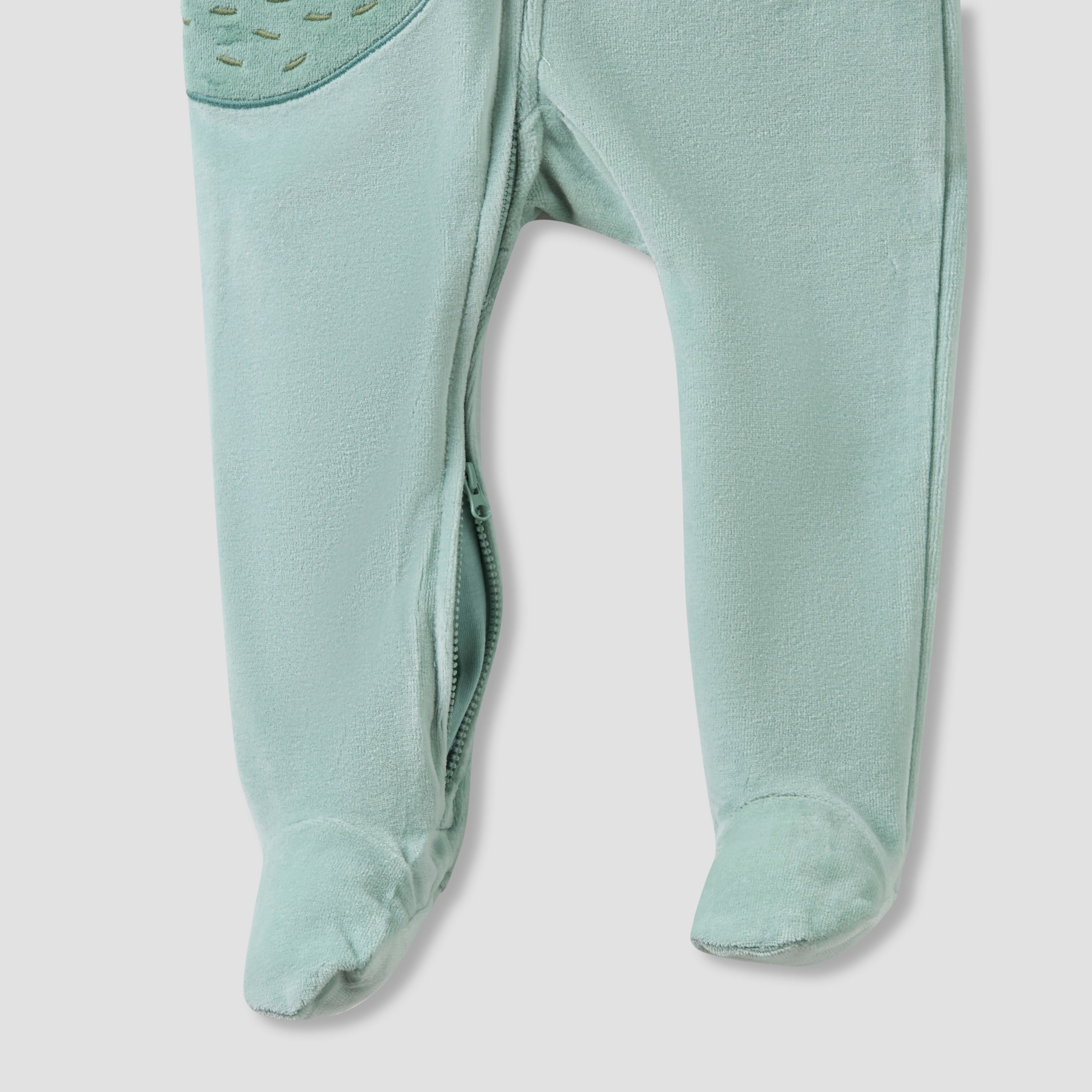 Juniors Hooded Closed Foot Sleepsuit with Alligator Applique - Velour - Long Sleeves