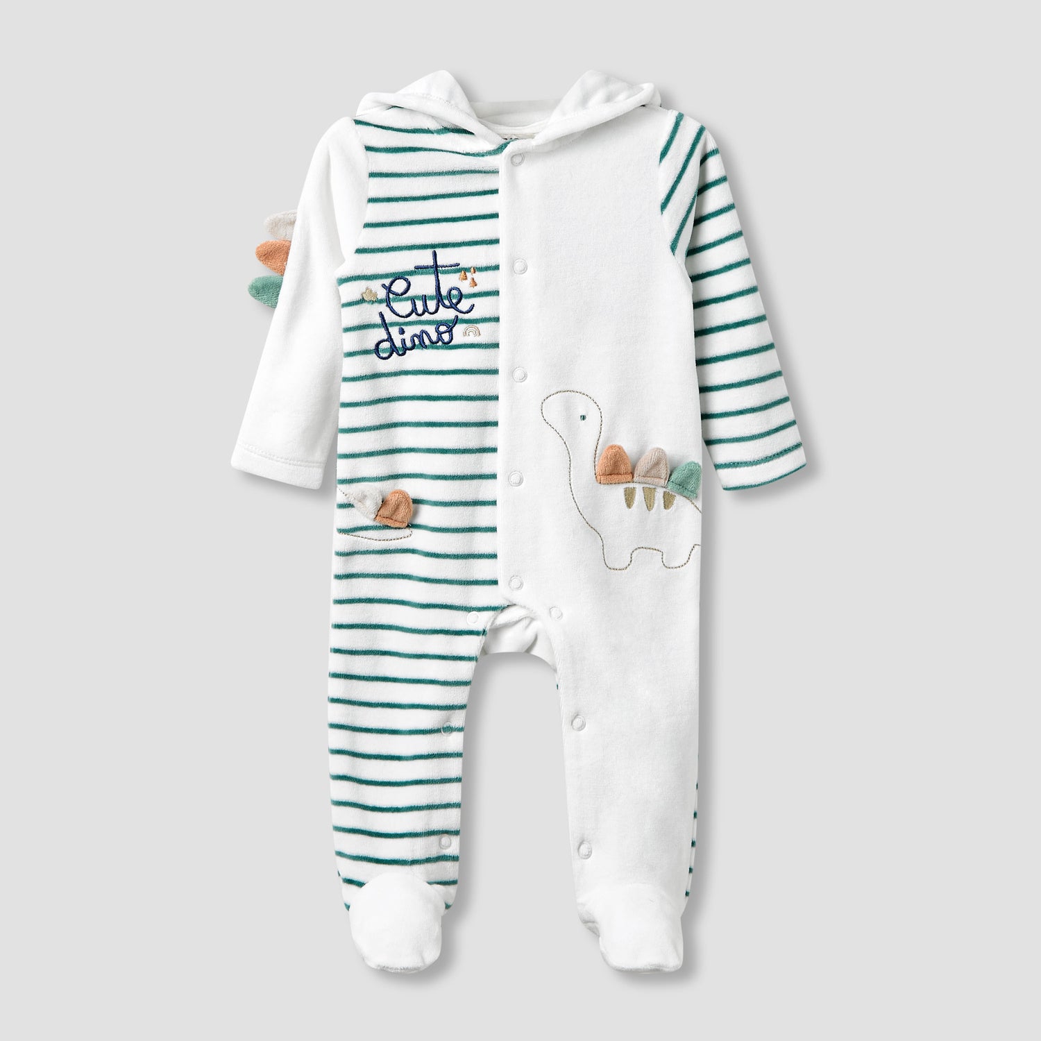 Juniors Hooded Neck Sleepsuit with Closed Feet - Velour - Long Sleeves - White / 9-12 mths