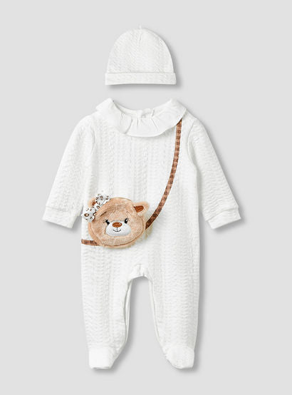 Juniors Collar Neck Sleepsuit with Beanie - Long Sleeves-baby-girls-clothing-nightwear-sleepsuits-image-1