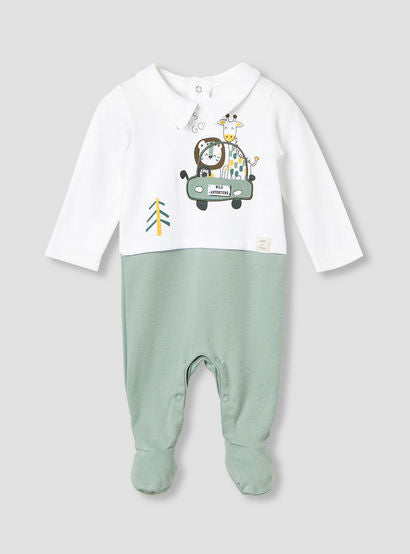 Juniors Collared Sleepsuit with Safari Print - Cotton - Long Sleeves-baby-boys-clothing-nightwear-sleepsuits-image-1