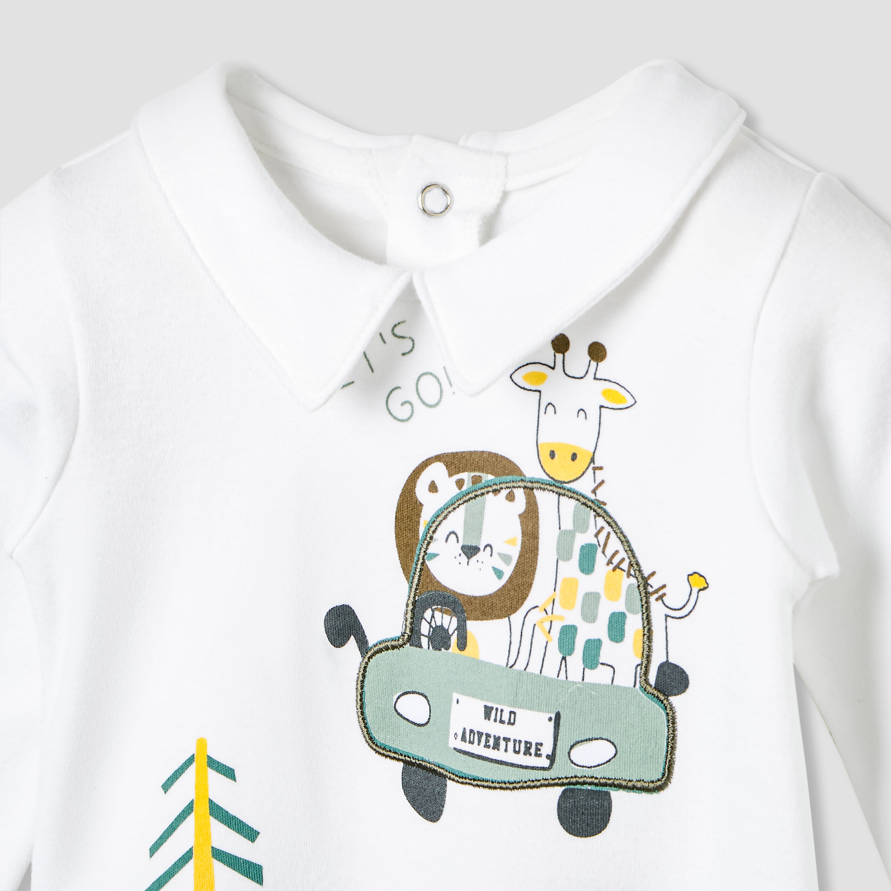 Juniors Collared Sleepsuit with Safari Print - Cotton - Long Sleeves