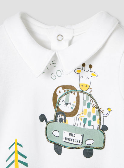 Juniors Collared Sleepsuit with Safari Print - Cotton - Long Sleeves-baby-boys-clothing-nightwear-sleepsuits-image-3