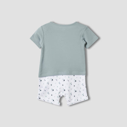 Juniors Round Neck Romper with Fun Embroidery - Cotton - Short Sleeves