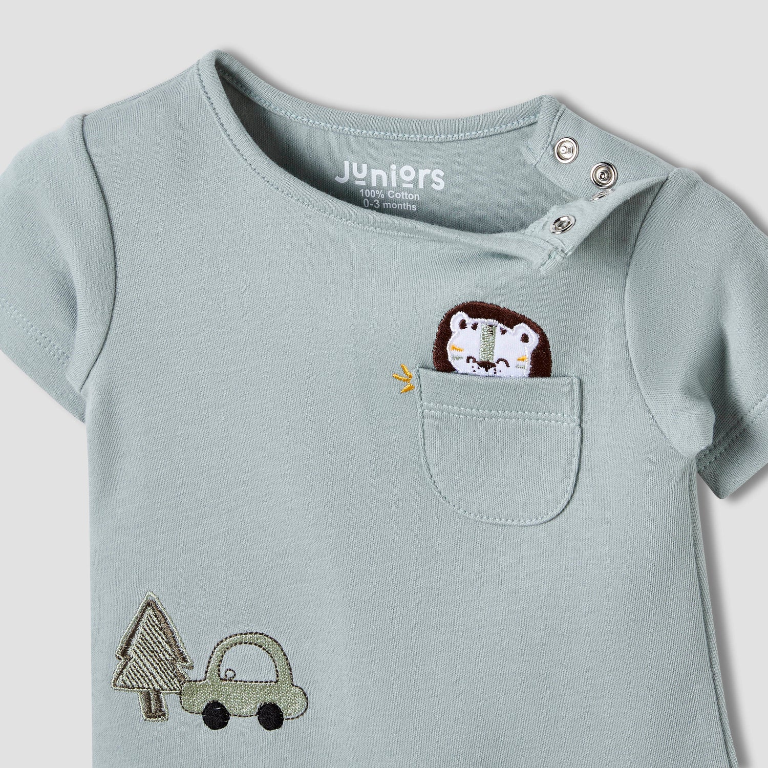 Juniors Round Neck Romper with Fun Embroidery - Cotton - Short Sleeves