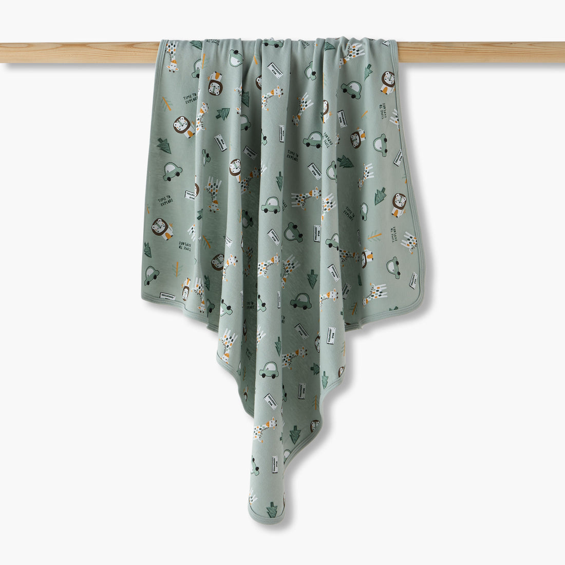 Juniors Baby Receiving Blanket with Animal Print - Cotton - Green / 0-6 mths