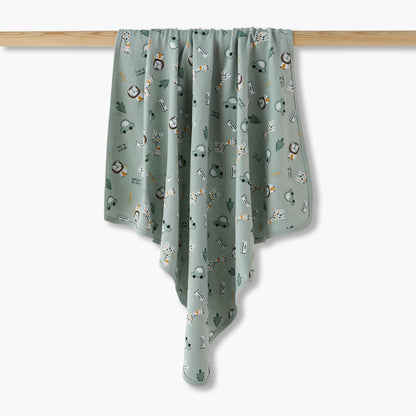 Juniors Baby Receiving Blanket with Animal Print - Cotton - Green / 0-6 mths