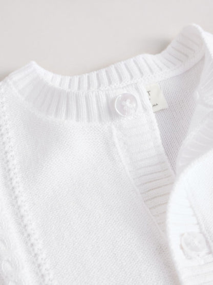White Cable Knitted Baby Cardigan - Size 50cm (First Size)