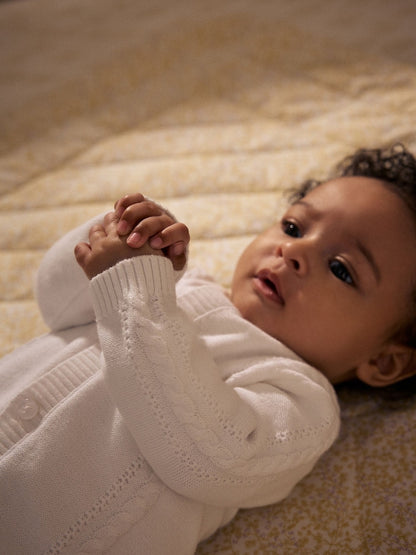 White Cable Knitted Baby Cardigan - Size 50cm (First Size)
