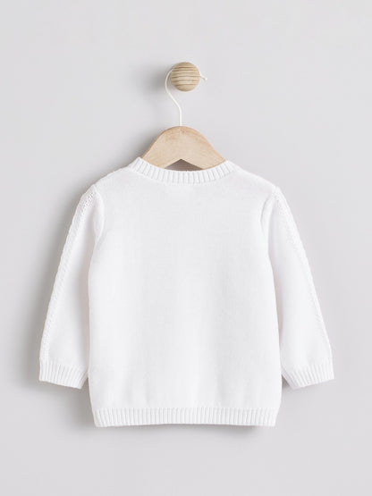 White Cable Knitted Baby Cardigan - Size 50cm (First Size)