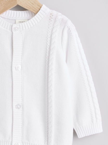 White Cable Knitted Baby Cardigan - Size 50cm (First Size)