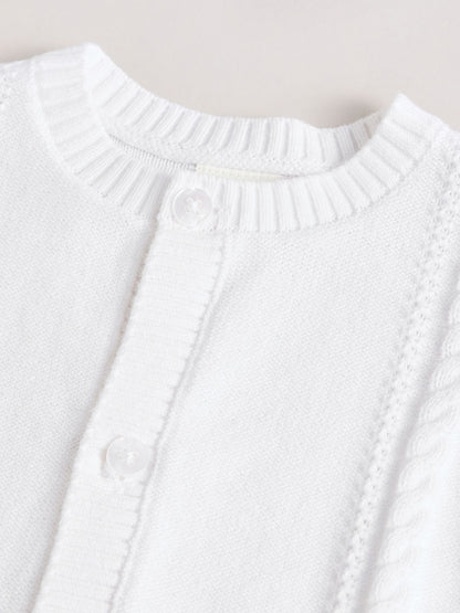 White Cable Knitted Baby Cardigan - Size 50cm (First Size)