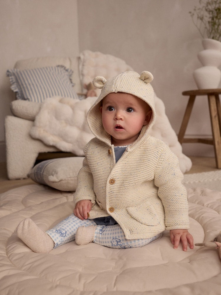 Ecru Neppy Knitted Hooded Baby Cardigan - Size 50cm (First Size) - Ecru Neppy