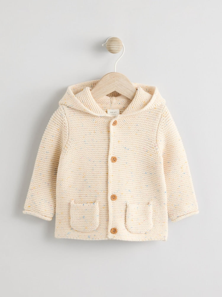 Ecru Neppy Knitted Hooded Baby Cardigan - Size 50cm (First Size)