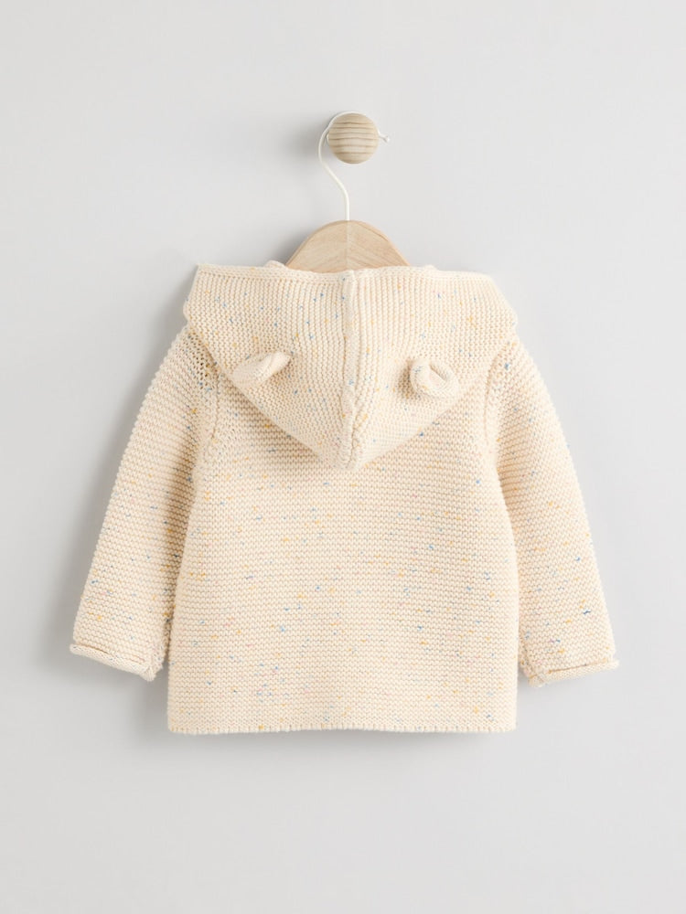 Ecru Neppy Knitted Hooded Baby Cardigan - Size 50cm (First Size)