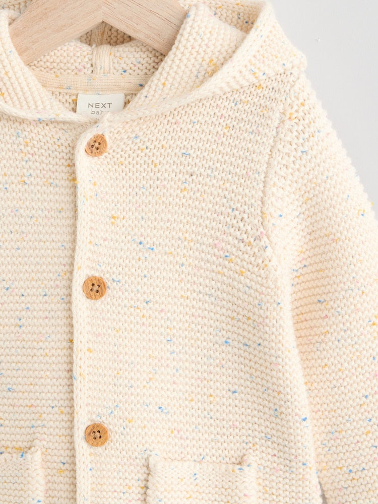 Ecru Neppy Knitted Hooded Baby Cardigan - Size 50cm (First Size)