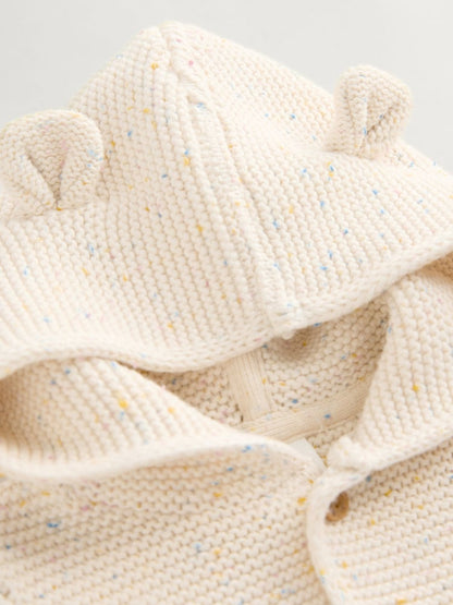 Ecru Neppy Knitted Hooded Baby Cardigan - Size 50cm (First Size)