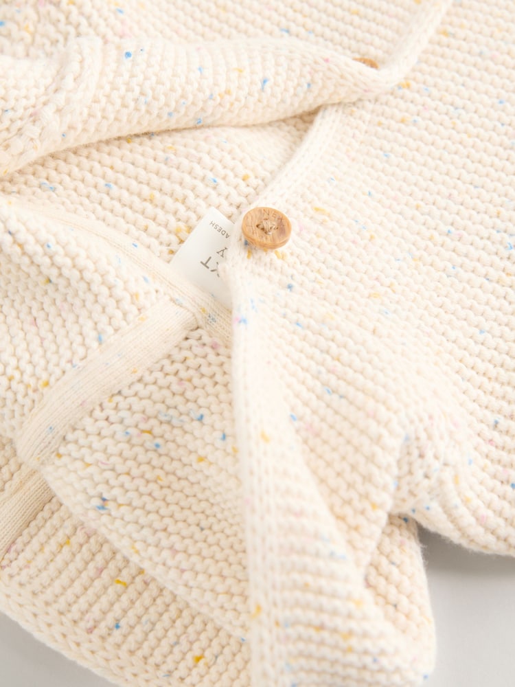 Ecru Neppy Knitted Hooded Baby Cardigan - Size 50cm (First Size)