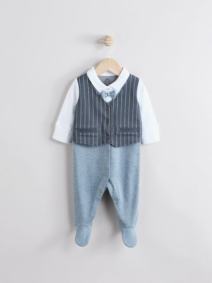 Navy Smart Bow Tie Baby Sleepsuit (0mths-2yrs) - Navy / 12-18 Months (80-86cm)
