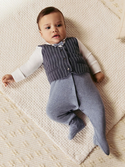 Navy Smart Bow Tie Baby Sleepsuit (0mths-2yrs)