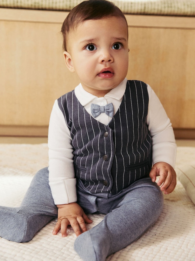 Navy Smart Bow Tie Baby Sleepsuit (0mths-2yrs)