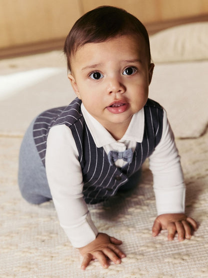 Navy Smart Bow Tie Baby Sleepsuit (0mths-2yrs)
