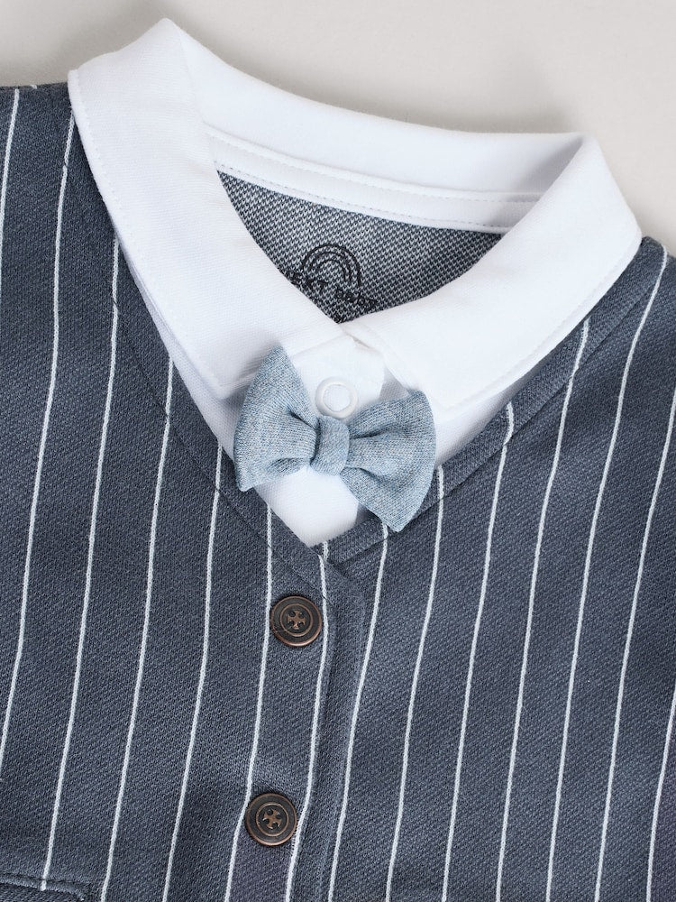 Navy Smart Bow Tie Baby Sleepsuit (0mths-2yrs)