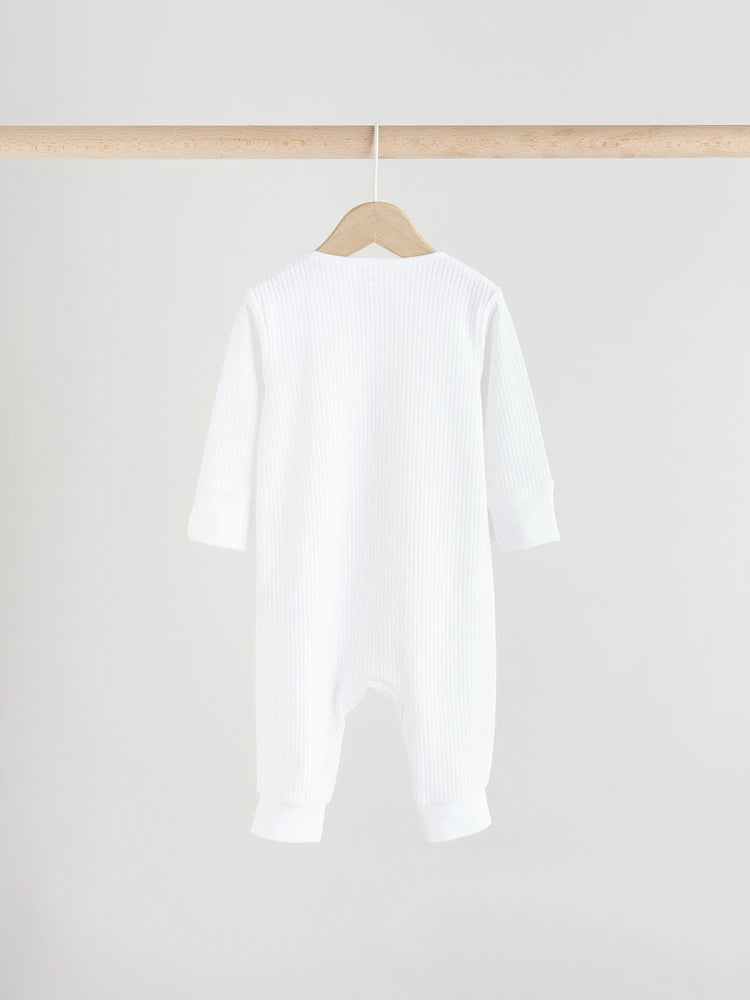 White 100% Cotton Two Way Zip Baby Footless Sleepsuits 3 Pack (0mths-2yrs)