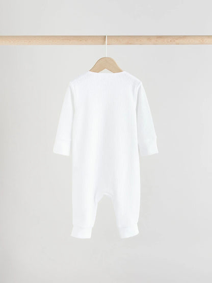 White 100% Cotton Two Way Zip Baby Footless Sleepsuits 3 Pack (0mths-2yrs)