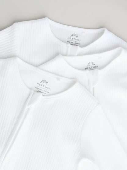 White 100% Cotton Two Way Zip Baby Footless Sleepsuits 3 Pack (0mths-2yrs)