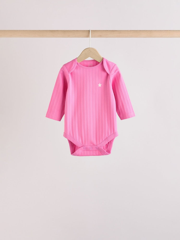 Pink Star 5 Pack Long Sleeve Baby Bodysuits